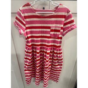 Mini Boden Girls Striped Short Sleeve Dress Red & Pink Cotton 11-12Y